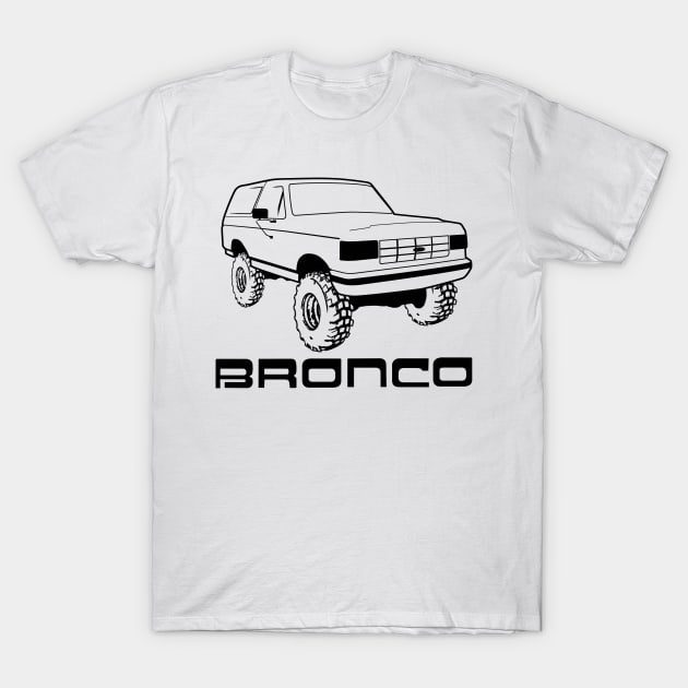 1987-1991 Ford Bronco w/Tires, Black Print T-Shirt by The OBS Apparel